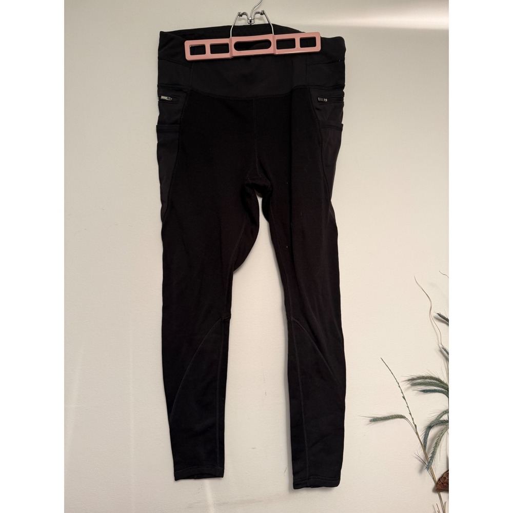 Athleta Women Black High Rise Zipper Pocket Athletic Leggings Size L RN 54023